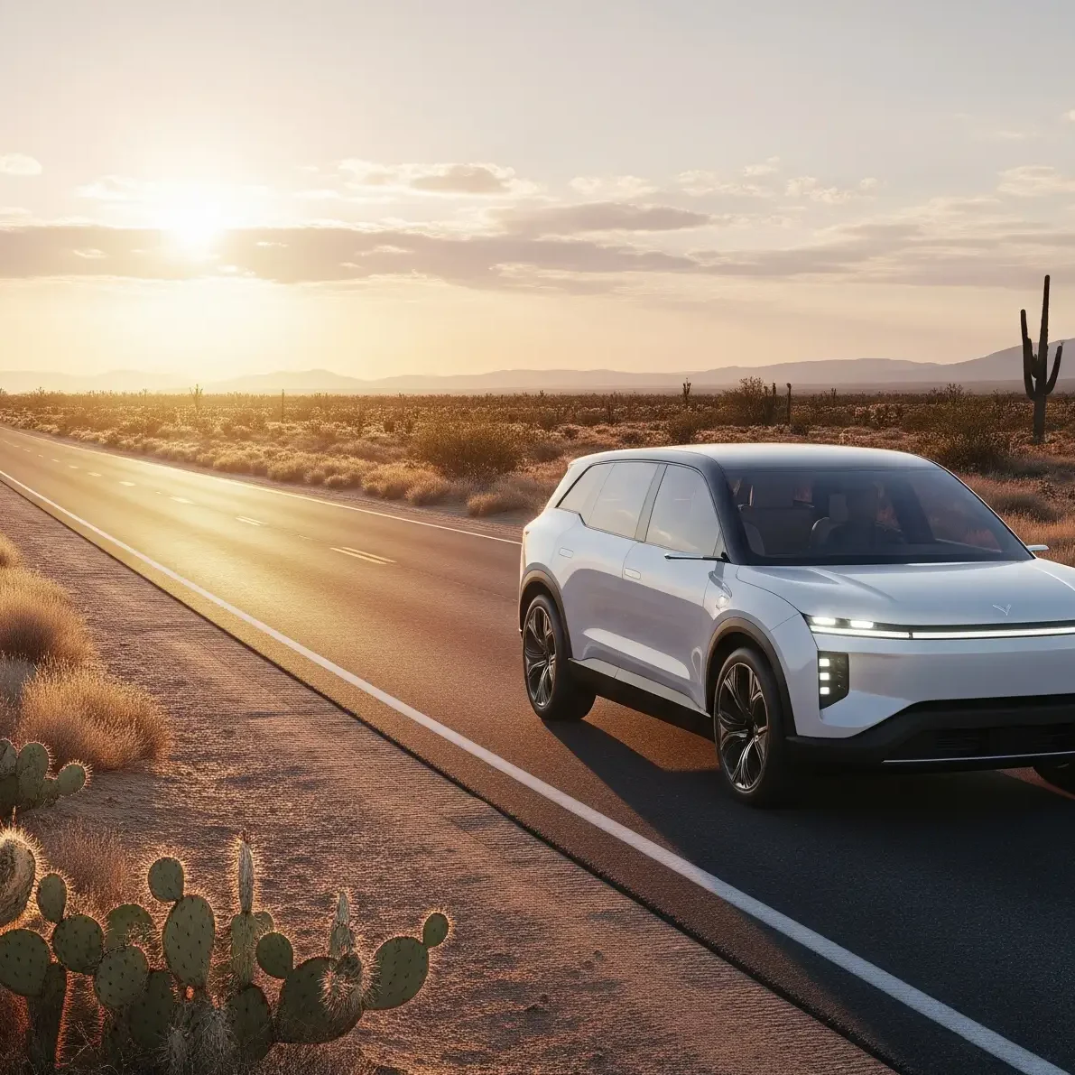 EV on desert road